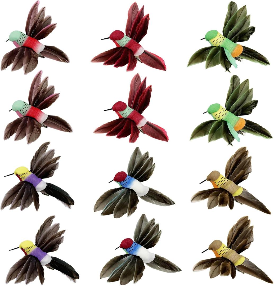 12pcs Hummingbird Christmas Tree Decorations Clip on Birds Feathered Flying Humming Bird Ornaments for Xmas Wreath Crafts Home Party Decor