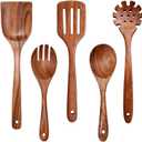 Wooden Spoons for Cooking Non-Stick Kitchen Pan Toolset 5 PCS Set,Natural Kitchen Utensils Spatula, Wooden Cooking Utensils Spoons, Fried Spatula and Salad Fork, Pasta Spoon, Wooden Spoon Set
