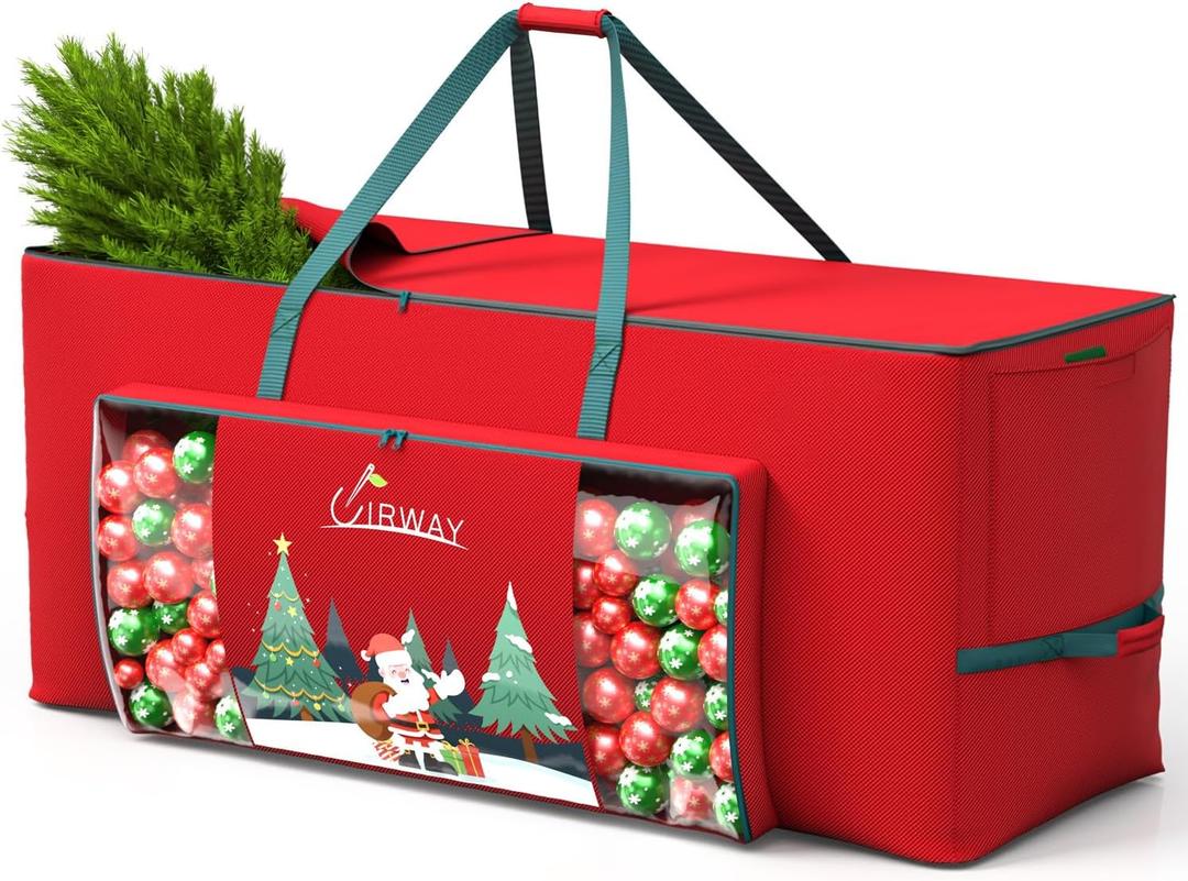 UIRWAY Christmas Tree Storage Bag- Fit for 9ft Artificial Trees, 600D Oxford Christmas Tree Bag with Transparent Pouch & Side Pocket, Extra Large Tree Bags with Sturdy Handles & Dual Zipper, Red