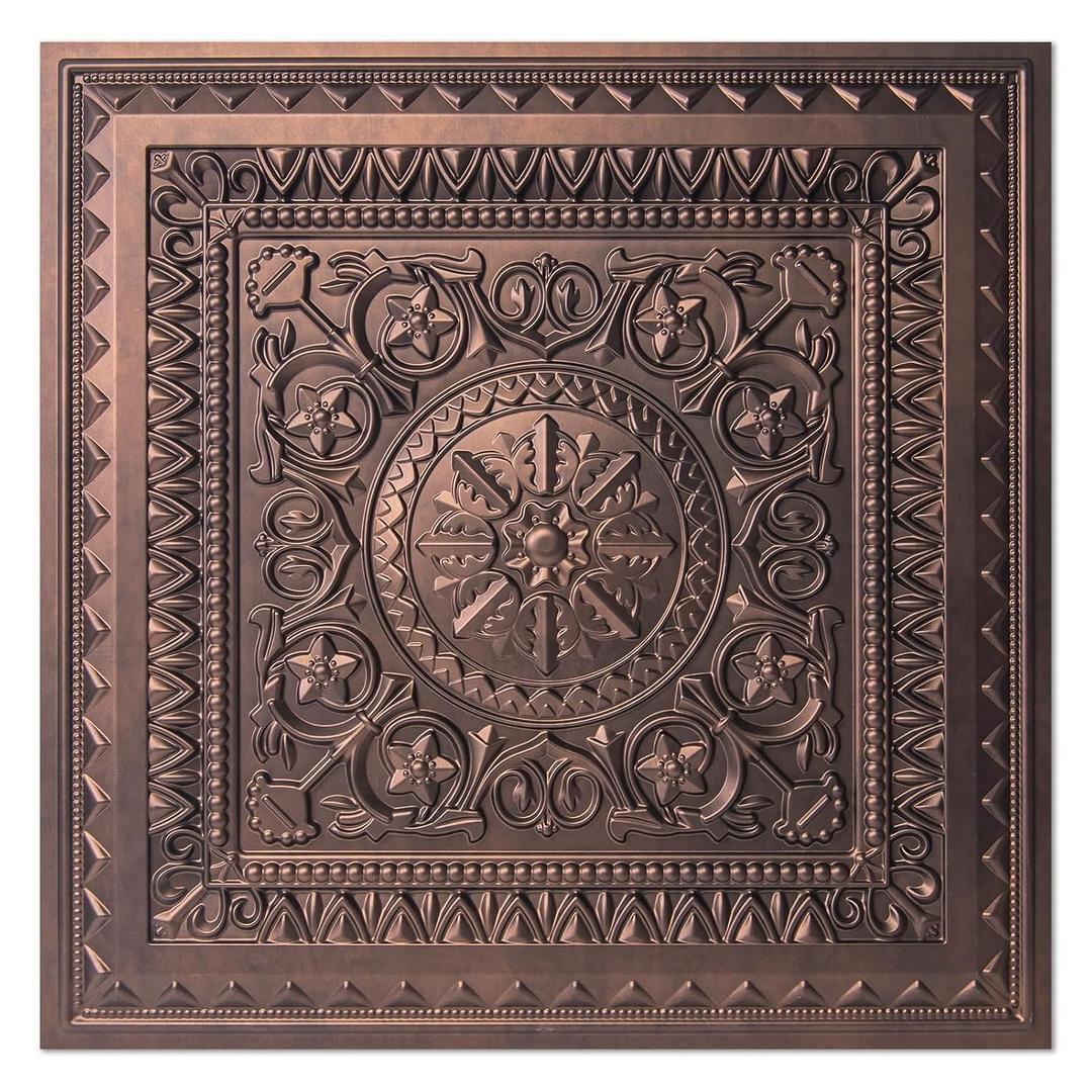 Art3d Drop Ceiling Tiles, Glue up Ceiling Tiles, 2'x2' Plastic Sheet in Antique Copper (12-Pack, 48 Sq.ft), 24"x24"