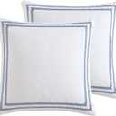 Laura Ashley - Euro Shams, 100% Smooth Cotton with Envelope Closure, Throw Pillow Cover for Bed or Couch, Oeko-Tex Certified, Set of 2 (Stitched Vine Blue, 26" x 26")