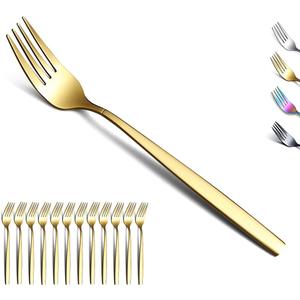 Berglander Gold Dinner Forks of 12, Stainless Steel Titanium Golden Plating Fork Set, Forks And Spoons Silverware, Spoons And Forks Set (c. 12 Pieces)