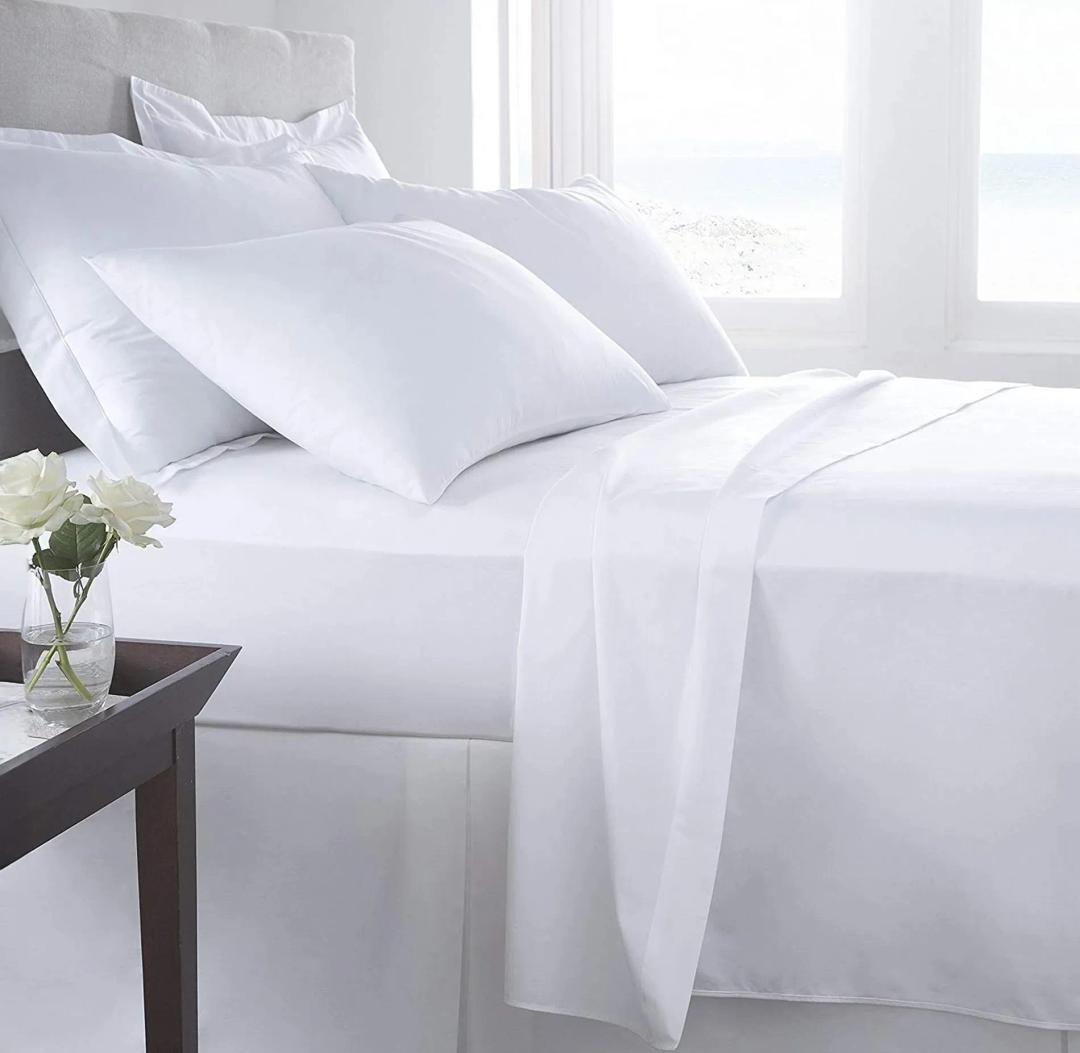 Bed Sheets, White Color, 8 ft ×8 ft, 3 Pieces