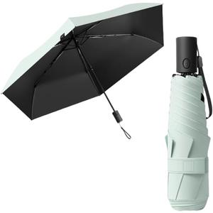 Mini Kids Travel Compact Portable Anti-rebound Folding Umbrella/Protect the safety of children/Automatic Open Close/UV Protection/UPF 50/Pocket Parasol/Rain Sun/Lightweight Small/Backpack/Car/Women (35.4inch, Green)