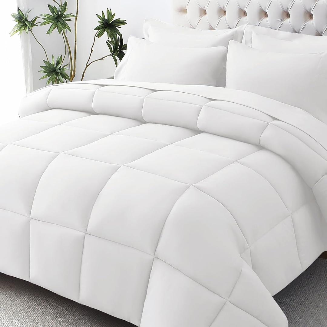 JOLLYVOGUE Queen Comforter Set, Ultra-Soft Bed in a Bag Queen Size 7 Pieces, Oeko-TEX Certified Bedding Set with Down Alternative Comforter, Sheets, Pillowcases & Shams, White