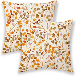 BETGINY Burnt Orange Fall Pillow Covers 16x16 Inch 2 Pcs, Colorful Leaves Decorative Throw Pillows, Plant Flower Floral Autumn Seasonal Outdoor Decor Pillowcase Linen Cushion Cover for Couch Sofa