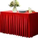 Fitted Tablecloth Red Table Skirts for Rectangle Tables Wrinkle Resistant Velvet Table Cover for Weddings, Banquets, Parties (62x24 in)
