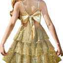 GRACE KARIN Girls Sequin Formal Dresses Kids Party Special Occasion Fancy Dress Tie Back 3 Layer Prom Graduation Outfits
