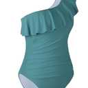 Mycoco Women's One Shoulder Swimsuits One Piece Ruched Swimwear Asymmetric Ruffle Monokini Bathing Suits Peacock Green US 6 (Green, M)
