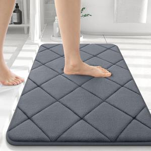 OLANLY Memory Foam Bath Mat 36x24, Ultra Soft and Absorbent Bathroom Rugs, Machine Washable, Comfortable Bath Carpet for Bathroom Floor, Tub and Shower, Dark Grey