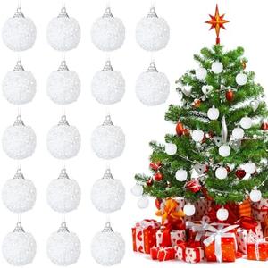 Liliful 48 Pcs 1.18 Inch Mini Christmas Ball Ornaments Christmas Tree Ornament Glitter Sequin Foam Ball Ornaments Xmas Hanging Decoration for New Year Holiday Wedding (White)