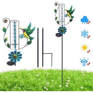 Solar Rain Gauges with LED Light, 7" Freeze-Proof Rain Gauge Outdoor, Upgrade Water Rain Meter, Large Clear Numbers and Adjustable Height Rain Measuring Tool for Garden, Lawn, Patio, and Farm