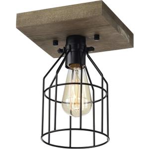 Koko 1-Light Wood and Metal Cage Flush Mount