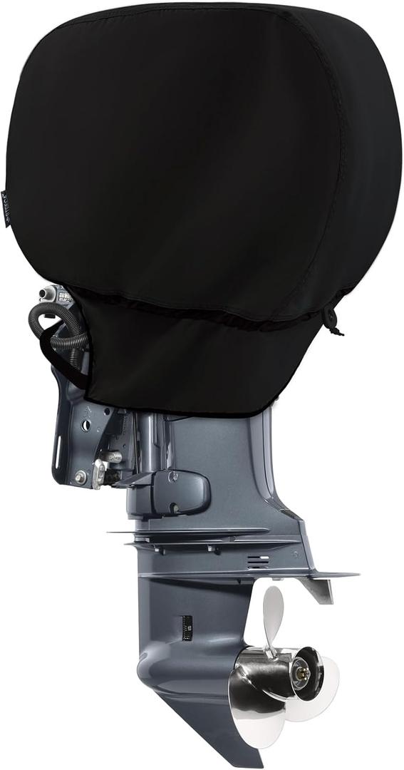 Waterproof Outboard Motor Cover 600D Fade Resistant Boat Engine Hood Cowling Cover Fits Motor 225-300 HP, Black