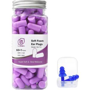 LYSIAN Ultra Soft Foam Earplugs Sleep - 38dB SNR Noise Cancelling Ear Plugs for Sleeping, Shooting, Snoring, Work Loud Sound Reduction- 60 Pairs Valued Pack,Purple