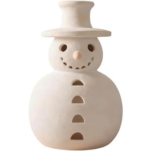 Handmade Terracotta Snowman Figurine, White Clay Winter Christmas Decor, Unique Holiday Rustic Decors, Charming Terra Cotta Snowmans for Home Table Room Farmhouse Indoor Outdoor(Large)