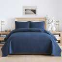 Wistown Cotton King Quilt Bedding Set, 3 Pieces Reversible Lightweight Soft Coverlets Comforters Bedspreads for All Seasons, Diamond Stitching Pattern, Navy Blue | Durable 100% cotton, All season, Modern home dcor, Reversible quilt set, Exquisite stitching, Lightweight (King (98 By108inch))