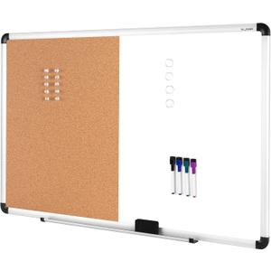 VUSIGN White and Cork Board Combination, 24" x 36" Dry Erase and Corkboard Combo for Home or Office, Wall Mounted Notice Bulletin With Aluminum Frame