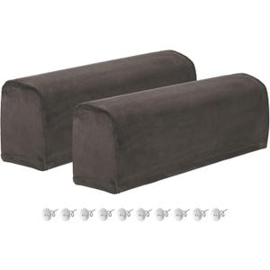 uxcell 2Pcs Stretch Armrest Covers, Polyester Soft Couch Armchair Cover Non-Slip Chair Arm Rest Slipcovers for Sofa Recliner Twist Pins, Khaki