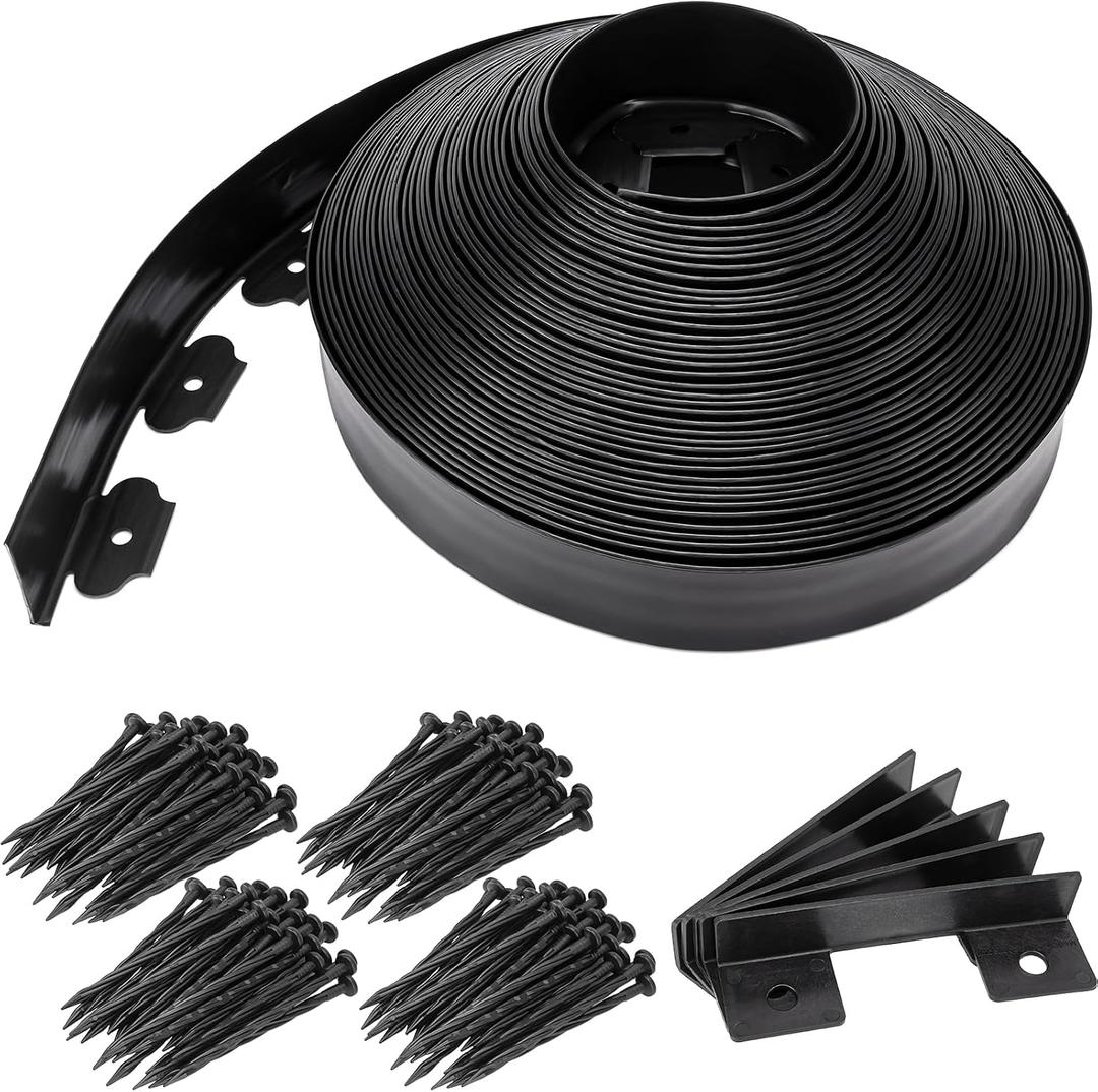 Landscape Edging 2.5 Inch Tall 100 FT, Black Edging for Landscaping with 5Pcs connectors and 120 Pcs Anchoring Spikes for Garden Flower Beds Yard Lawn