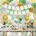 42pcs Baby Shower Decoration, Neutral WELCOME BABY Banner,3 Eucalyptus Leaves Pennant, 15 Greenery Paper Flower,6 Hanging Swirls,18 Balloons for Boy Girl Birthday Party (Sage Green)