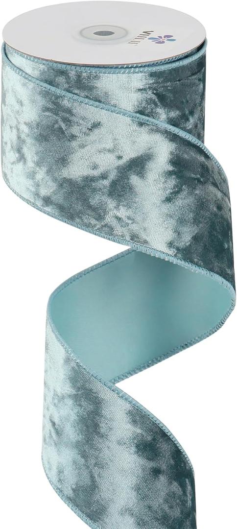 MEEDEE Dusty Blue Velvet Ribbon 2.5 inch Crushed Velvet Christmas Ribbon 10 Yards for Christmas Tree Decoration, Baskets, Wreaths, Holiday Projects, Wedding Decor and Accents