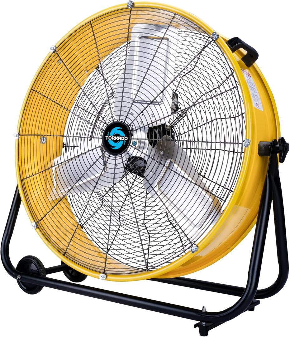 Tornado 24" Metal Drum Fan - High Velocity, 8540 CFM, 3-Speed, Heavy Duty for Industrial & Commercial Use, 1/3 HP Motor, 8 FT Cord, UL/ETL Listed (24 Inch Yellow)