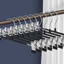 Pants Hangers with Clips 10 Pack Adjustable Skirt Hangers for Women Non-Slip Trousers Hanger for Jeans Clothes Hangers for Pants Heavy Duty Space Saving Shorts Hangers,Black,12Inch