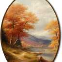 JQF Vintage Fall Oval Wall Art, Rustic Autumn Mountain Landscape Forest Oval Canvas Wall Art, Retro Moody Fall Framed Prints Hanging Decor for Home Bedroom Living Room, 8.5x11.5 Inch