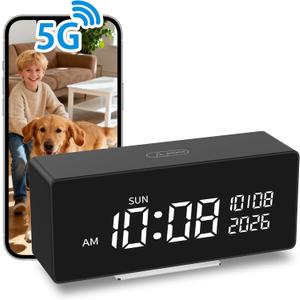 NOSENT Security Mini Camera, Digital Clock,1080P HD, Nanny Camera, with AI Motion Detection, Clear Night Vision,5G & 2.4G, 150 Viewing Angle,Bluetooth Connection, Local and Cloud Storage