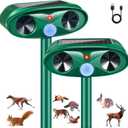 2 Pack Solar Ultrasonic Animal Repeller Outdoor Deer Repellent Devices Motion Activated Cat Deterrent for Yard Garden IP65 Waterproof Ultrasonic Pest Repellent for Squirrel Raccoon Dog Skunk Rabbit