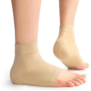 Achilles Tendon Heel Protector Compression Padded Sleeve Socks Premium Gel Heel Socks for Haglunds Bump, Bursitis, Tendonitis & Tenderness - 1 Pair - Beige - L (X-Large(Women' 10+/Men's 9+))