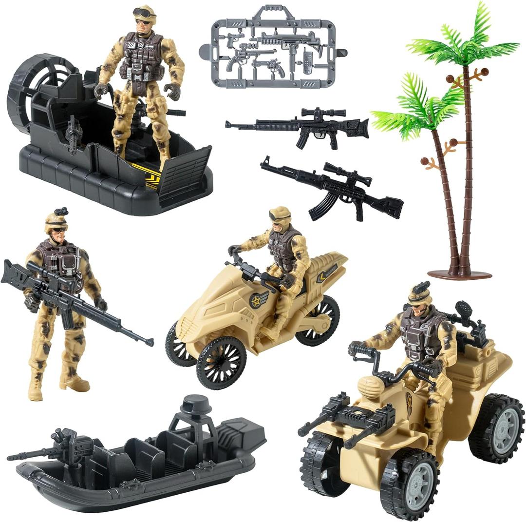 Wbzle Military Soldier Men Action Figures, 11PCS US Army Soldier Plastic Figure Set Military Base Playset Vehicles Play Combat Toys, Army Toy Set for Kids Boys Age 3 4 5 6+