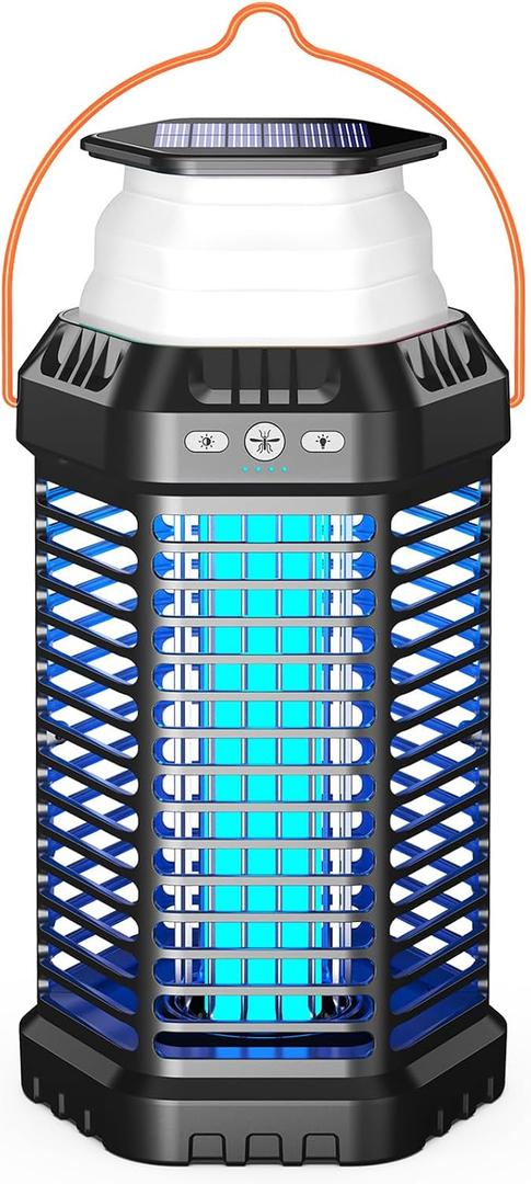 Solar Bug Zapper Outdoor – Ultra-Strong Fly & Mosquito Zapper, Solar-Powered Rechargeable Bug Zapper, Portable Cordless Insect Zapper, Foldable Adjustable Outdoor Light, IP66 Waterproof (Black)