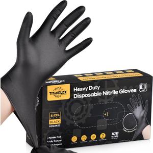 TitanFlex Heavy-Duty Black Disposable Nitrile Gloves, Box of 100, 6-mil, Fully Textured, Powder-Free, Latex-Free, Non-Sterile, (Medium)