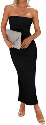 Arise Myst Women's Summer Bodycon Maxi Tube Dress Ribbed Off Shoulder Strapless Side Slit Long Club Party Casual Dresses Size M