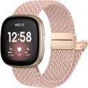 Maledan Magnetic Stretchy Band Compatible with Fitbit Versa 4 Bands for Woman/Fitbit Sense 2 Bands for Men, Soft Comfortable Durable Woven Nylon Solo Loop for Sense/Versa 3 Smartwatch Wristbands