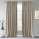 RYB Home Camel Beige Velvet Curtains & Drapes - Energy Efficiency Soft Half Blackout Window Curtains for Bedroom Living Room Backdrop Patio Door, 52 Width x 84 inch Length, 1 Pair