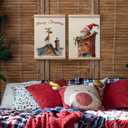 LZYRF Funny Adorable Santa Claus Reindeer Wall Art Poster Framed, Funny Christmas Decor, Cute Christmas Winter Holiday Canvas Prints Wall Decor for Home Bedroom Living Room, 12x16 Inch Set of 2