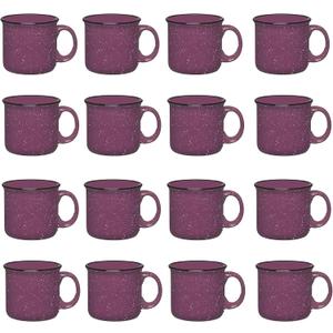 Set of 16 Ceramic Campfire Mugs 15 Oz, Purple Coffee & Tea Cups for Home, Work, Travel, Camping Customizable, Great for DIY, Events, Companies, 16 Count
