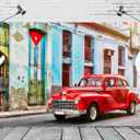 BELECO 10x8ft Fabric Vintage Street Red Car Backdrop Old Havana Cuba City Classic Car Old Building Cuban Background for Theme Party Decor Kids Adults Portrait Photo Studio Props