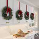 Jexine 4 Pieces Mini Christmas Wreaths for Kitchen Cabinet Small Christmas Candle Rings Wreaths Pillars Candle Rings Table Centerpieces Hanging Garlands for Front Door Window Decor (No Red Ribbon)