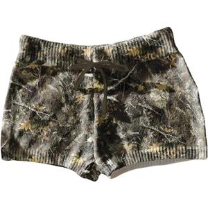 Camo Shorts Women Knit Drawstring Waist Skinny Y2k Booty Mini Shorts Micro Bottoms Streetwear (M)