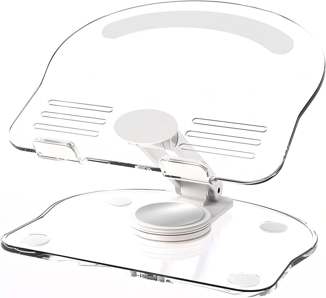 360 Degree Rotating Mobile Tablet Stand, Adjustable Tablet Holder-Adjustable Foldable Desktop Table Holder Base,Multi-Angle, Non-Slip Silicone Base,Portable iPad Stand for Desk (White)