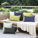 MIULEE Pack of 2 Decorative Outdoor Solid Waterproof Throw Pillow Covers Faux Linen Garden Farmhouse Cushion Cases for Halloween Tent Balcony Couch Sofa 20x12 Inch Black