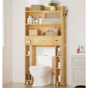 Over The Toilet Storage Cabinet with Acrylic Sliding Door Panel, Bamboo Organizer Shelf with 2 Paper Drawers and 1 Big Drawer,Space Saver Rack for Bathroom (Brown