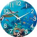 Outdoor Clock Waterproof - Nautical Ocean Decor Indoor Outdoor Wall Clocks for Patio Pool Garden Bathroom Home - Blue 12 Inch Glass, Sea Turtle Underwater Theme
