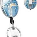 Uniclife Cute Retractable Keychain, Blue Marble Badge Holders, Key Ring, Badge Clip for Keys and ID Card, Heavy Duty Badge Reel with Carabiner