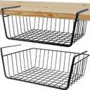 Undershelf Storage Basket Under Shelf Wire Basket Household Metal Under Shelf Hanging Storage Bin Basket Slides Under Shelves for Storage Space Saving for Kitchen Pantry Bookshelf (Medium, 2 PCS)