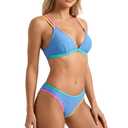 LIZENS Women's Black Bikini Set with Colorful Straps Crisscross Back Swimwear for Beach(LW13G02,S) (Blue)
